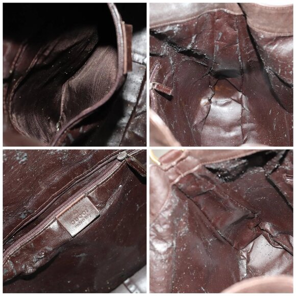 GUCCI Bamboo Shoulder Bag Leather 2way Brown Gold Auth 139168 - Picture 15 of 16